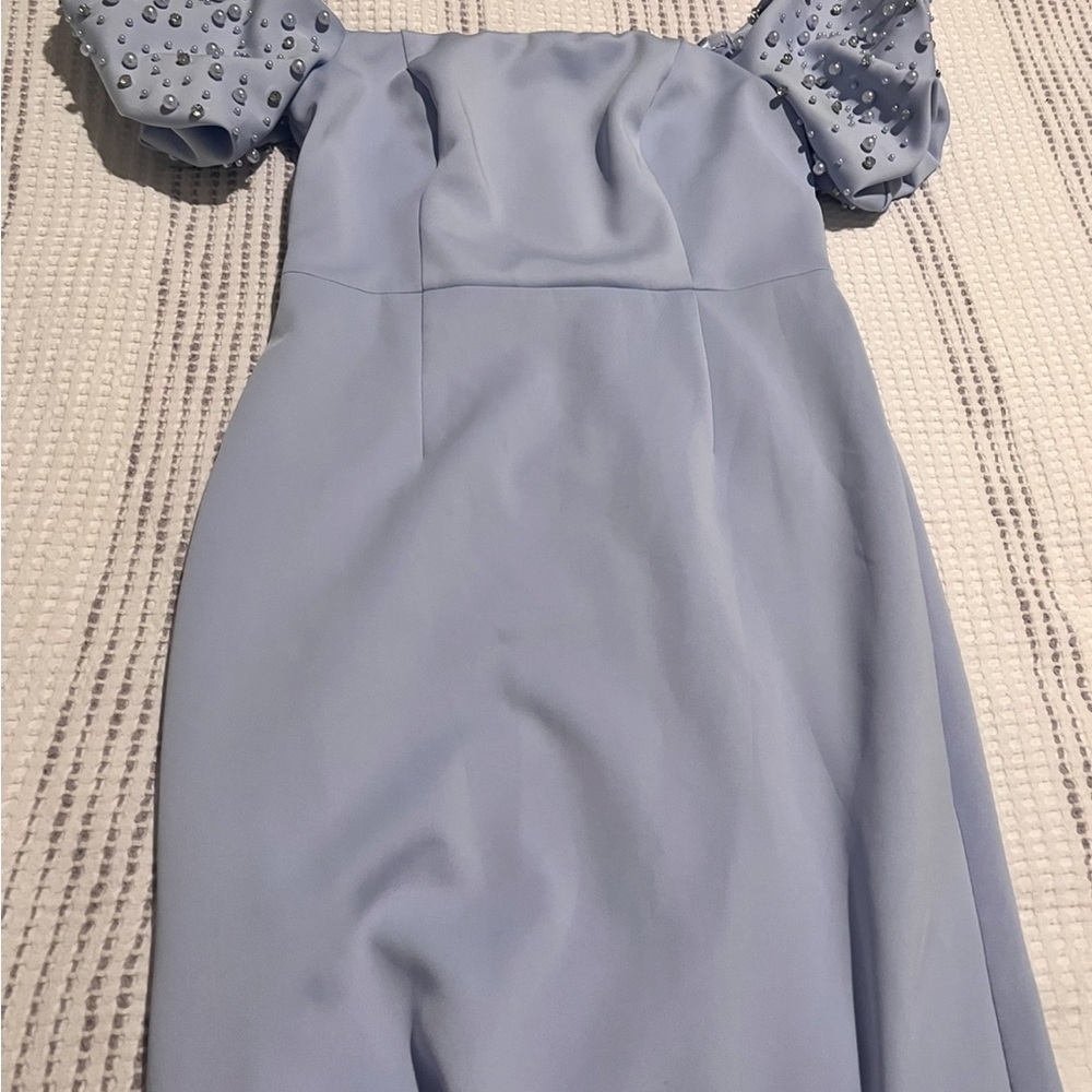 Eliza J Light Blue Maxi Dress with Embellished Sleeves